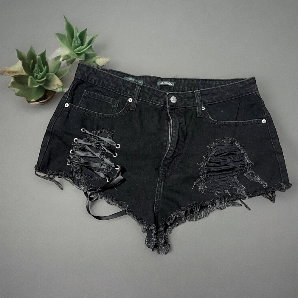 Distressed jean shorts